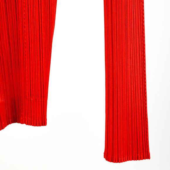 Issey Miyake Pleats Please Rust Red Pleated Open-Front Cardigan - Picture 5 of 8